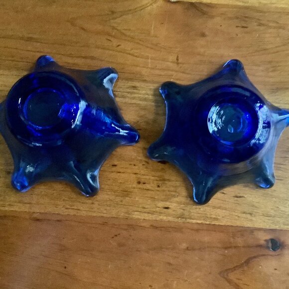Set of Candleholders Cobalt Blue Glass Small - Picture 5 of 10